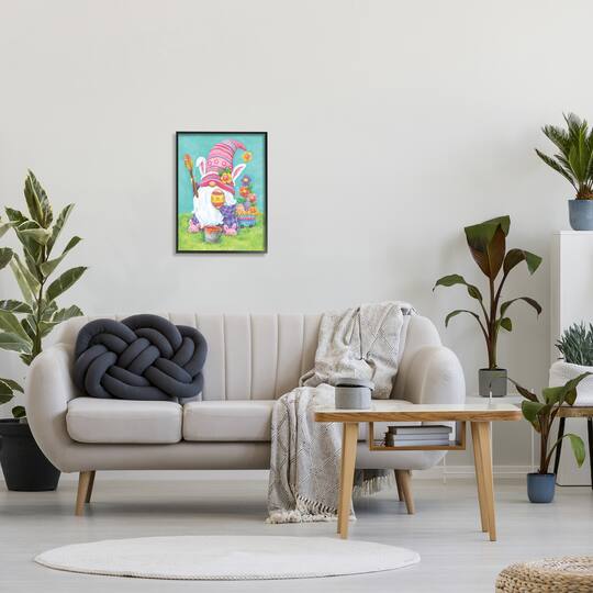 Stupell Industries Whimsical Gnome Painting Easter Eggs Festive Flowers Framed Giclee Art